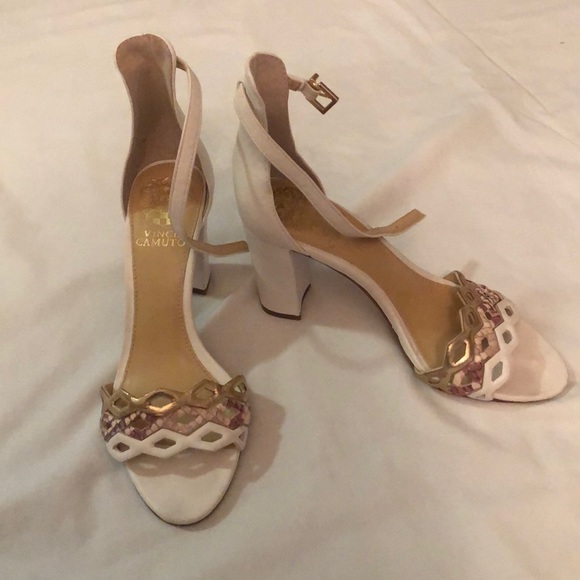 White and Gold Vince Camuto Heels worn - Picture 1 of 1